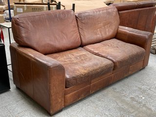 3 SEATER LEATHER SOFA IN TAN: LOCATION - A4