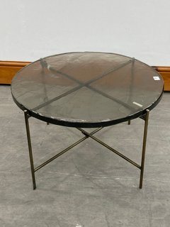 NKUKU ALUVA GLASS COFFEE TABLE - CLEAR ANTIQUE BRASS - RRP £495: LOCATION - B2