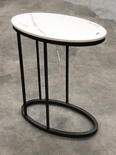 WHITER MARBLE AND BLACK METAL CONTEMPORARY SIDE TABLE - RRP £200: LOCATION - A8