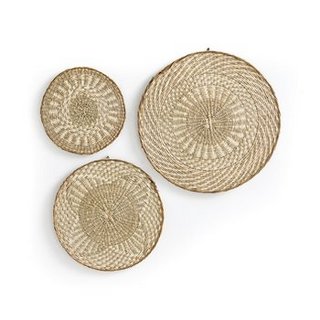 LA REDOUTE SET OF 3 JUTLO ROUND WOVEN STRAW WALL DECORATIONS. RRP - £110: LOCATION - BR