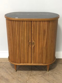 NORA TAMBOUR BAR CABINET IN SOLID OAK & BLACK MARQUINA MARBLE - RRP £1995: LOCATION - C2