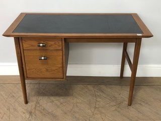 ALDO DESK IN SOLID OAK, LEATHER TOP, BRASS & HONED BLACK MARQUINA MARBLE HANDLES - RRP £1795: LOCATION - C2