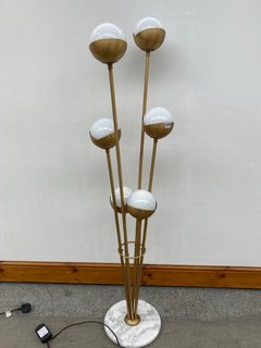 SEED FLOOR LAMP IN BRASS WITH WHITE GLASS SHADES & HONED ITALIAN MARBLE BASE - RRP £695: LOCATION - C1