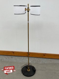 DAWBARN FLOOR LAMP IN ANTIQUE BRASS, WHITE LINEN SHADES & BLACK TRIM - RRP £375: LOCATION - C2