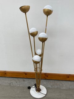 SEED FLOOR LAMP IN BRASS WITH WHITE GLASS SHADES & HONED ITALIAN MARBLE BASE - RRP £695: LOCATION - C2