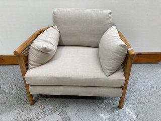 SYDNEY CANE ARMCHAIR IN WASHED LINEN FLAX - RRP £1695: LOCATION - D1