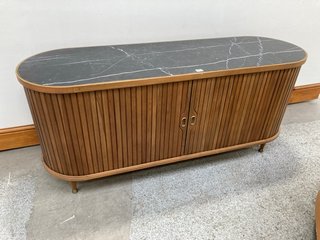 NORA TAMBOUR SIDEBOARD IN SOLID OAK & BLACK MARQUINA MARBLE - RRP £2995: LOCATION - D1