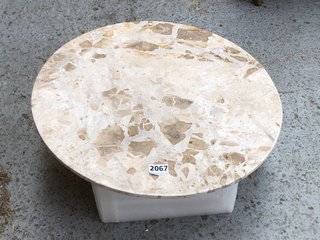 FLEET SIDE TABLE SMALL IN TERRA BIANCA MARBLE TOP & BRASS LEG - RRP £250: LOCATION - D1