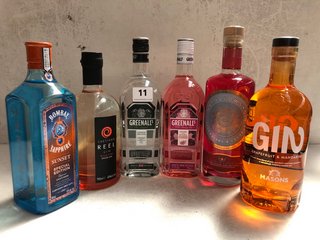 6 X ASSORTED ALCOHOLIC SPIRITS TO INCLUDE BOMBAY SAPPHIRE SUNSET SPECIAL EDITION LONDON DRY GIN 700ML 43% VOL. TO INCLUDE GREENHALL'S THE ORIGINAL LONDON DRY GIN 70CL 37.5% VOL. (WE OPERATE A CHALLEN