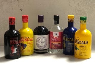 6 X ASSORTED ALCOHOLIC SPIRITS TO INCLUDE HORTUS SLOE BERRIES INFUSED GIN 70CL 29% VOL. TO INCLUDE RON BENGALO GIN FROM VENEZUELA 700ML 40% VOL. (WE OPERATE A CHALLENGE 25 POLICY. 18+ ID MAY BE REQUI