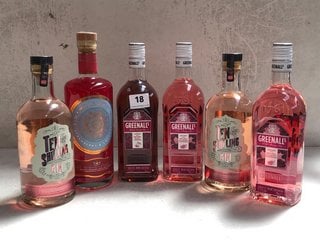 6 X ASSORTED ALCOHOLIC SPIRITS TO INCLUDE GREENHALL'S BLACK CHERRY INFUSED GIN 70CL 37.5% VOL. TO INCLUDE JIN MALLOWS STRAWBERRY & COCONUT INFUSED GIN 70CL 40% VOL. (WE OPERATE A CHALLENGE 25 POLICY.