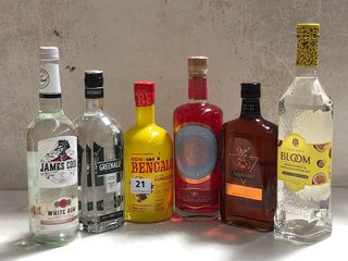 6 X ASSORTED ALCOHOLIC SPIRITS TO INCLUDE BLOOM PASSIONFRUIT & VANILLA BLOSSOM GIN 70CL 40% VOL. TO INCLUDE RON BENGALO GIN FROM VENEZUELA 700ML 40% VOL. (WE OPERATE A CHALLENGE 25 POLICY. 18+ ID MAY