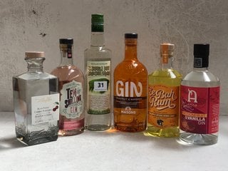 6 X ASSORTED ALCOHOLIC SPIRITS TO INCLUDE EE BAH PINEAPPLE UPSIDE-DOWN CAKE INFUSED GIN 700ML 40% VOL. AND ANNO PASSIONFRUIT & VANILLA INFUSED GIN 70CL 40% VOL. (WE OPERATE A CHALLENGE 25 POLICY. 18+