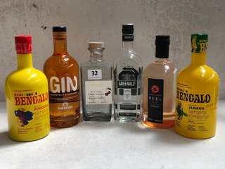 6 X ASSORTED ALCOHOLIC SPIRITS TO INCLUDE ZUNFTLER BLACK FOREST CHERRY SCHNAPPS 70CL 40% VOL. TO INCLUDE GREENHALL'S THE ORIGINAL LONDON DRY GIN 70CL 37.5% VOL. (WE OPERATE A CHALLENGE 25 POLICY. 18+