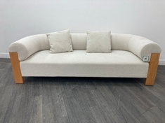 ELDON OAK FRAME 3 SEATER SOFA UPHOLSTERED IN BOUCLE FABRIC RRP- £2995 (COLLECTION OR OPTIONAL DELIVERY)