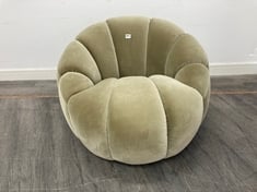 GARRET SWIVEL CURVED SILHOUETTE HARDWOOD FRAME ARMCHAIR UPHOLSTERED IN LICHEN VELVET RRP- £1,895 (COLLECTION OR OPTIONAL DELIVERY)