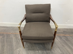 THEODORE TAPERED BIRCH WOOD FRAME ARMCHAIR UPHOLSTERED IN WASHED CHARCOAL LINEN & BRASS DETAILED ARMS RRP- £995 (COLLECTION OR OPTIONAL DELIVERY)