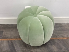 SOFIA ROUND PUMPKIN FOOTSTOOL UPHOLSTERED IN MOLESKIN VELVET SOFT GREEN RRP- £450 (COLLECTION OR OPTIONAL DELIVERY)