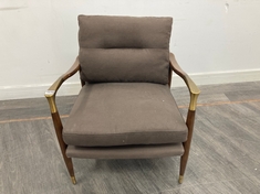 THEODORE TAPERED BIRCH WOOD FRAME ARMCHAIR UPHOLSTERED IN WASHED CHARCOAL LINEN & BRASS DETAILED ARMS RRP- £995 (COLLECTION OR OPTIONAL DELIVERY)