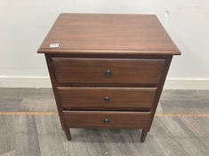 HURON WOODEN 3 DRAWER BEDSIDE TABLE WITH BEVELLED EDGE TOP & BRASS RING HANDLES ON DECORATIVE ROSETTES RRP- £995 (COLLECTION OR OPTIONAL DELIVERY)