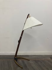 AMARA SLEEK ANGULAR FRAME FLOOR LAMP WITH ROUNDED ANTIQUE BRASS FEET & SIMPLE WHITE FABRIC SHADE RRP- £995 (COLLECTION OR OPTIONAL DELIVERY)