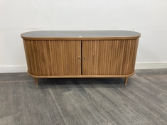 NORA SOLID OAK TAMBOUR DOOR SIDEBOARD WITH HONED BLACK MARQUINA AND BRASS INLAY RRP- £2495 (COLLECTION OR OPTIONAL DELIVERY)