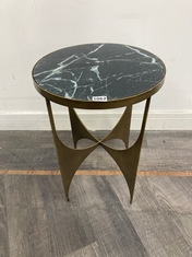 SWIFT SCULPTURAL METAL LEG SIDE TABLE WITH GREEN MARBLE TOP (COLLECTION OR OPTIONAL DELIVERY)