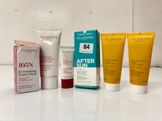 6 X ASSORTED CLARINS PRODUCTS TO INCLUDE 105N EVERLASTING YOUTH FLUID 30ML (DELIVERY ONLY)