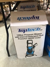 TOP TECH 1800W PRESSURE WASHER WITH INTEGRATED HOSE REEL 120 BAR 529771521 TO INCLUDE TOP TECH 1800W PRESSURE WASHER WITH INTERNAL DETERGENT TANK 135 BAR 529771511 (DELIVERY ONLY)