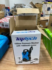 2 X ASSORTED TOPTECH PRESSURE WASHERS TO INCLUDE 105BAR PRESSURE WASHER WITH 1400WATT MOTOR (DELIVERY ONLY)