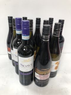12 X ASSORTED BOTTLES OF WINE TO INCLUDE PINOT NOIR, CHENIN BLANC, SOAVE AND MALBEC (PLEASE NOTE: 18+YEARS ONLY. STRICTLY NO COURIER REQUESTS. COLLECTIONS FROM BA SALEROOM FROM THURSDAY 13TH - WEDNES