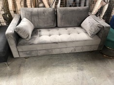 AVERY VELVET 2 SEATER SOFA IN GREY VELVET WITH 2 SCATTER CUSHIONS - RRP £450 (COLLECTION OR OPTIONAL DELIVERY)