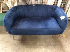 RUSSELL VELVET 2 SEATER ROUND BACK SOFA IN BLUE - RRP £250 (COLLECTION OR OPTIONAL DELIVERY)