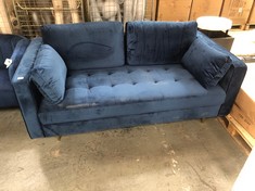 AVERY VELVET 2 SEATER SOFA IN BLUE VELVET WITH 2 SCATTER CUSHIONS - RRP £450 (COLLECTION OR OPTIONAL DELIVERY)