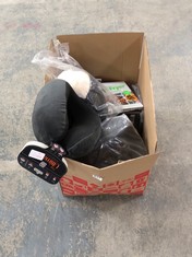 BOX OF ASSORTED ITEMS TO INCLUDE GO TRAVEL ULTIMATE MEMORY FOAM NECK PILLOW (COLLECTION OR OPTIONAL DELIVERY)