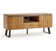 BOSTON NATURAL SOLID OAK AND METAL LARGE TV UNIT - ITEM NO. BTN005 - RRP £500 (COLLECTION OR OPTIONAL DELIVERY)