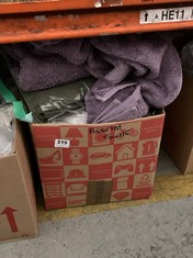 BOX OF ASSORTED TOWELS TO INCLUDE JOHN LEWIS ULTRA SOFT COTTON TOWEL IN PURPLE (DELIVERY ONLY)