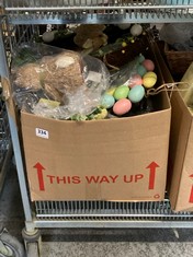 BOX OF ASSORTED EASTER DECORATIONS TO INCLUDE JOHN LEWIS STRAW BUNNY WITH CARROT DECORATION (DELIVERY ONLY)