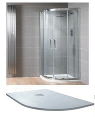 AQUADART VENTURI 8 1200 X 800MM DOUBLE DOOR OFFSET QUADRANT SHOWER ENCLOSURE TO INCLUDE WHITE SLATE EFFECT QUAD TRAY 1200 X 800MM - TOTAL LOT RRP £1355 (COLLECTION OR OPTIONAL DELIVERY) (KERBSIDE PAL