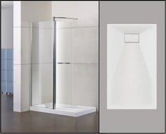 APPROX 1000MM (700MM SCREEN AND 300MM DEFLECTOR = 1000MM) WALK IN SHOWER SCREEN 6MM GLASS TO INCLUDE WHITE STONE EFFECT SHOWER TRAY 1000 X 700MM PACK - TOTAL LOT RRP £1150 (COLLECTION OR OPTIONAL DEL