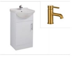 KASS 450MM VANITY UNIT TO INCLUDE BASIN TO INCLUDE BRASS TAP - TOTAL LOT RRP £488 (COLLECTION OR OPTIONAL DELIVERY)