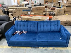 CLIC CLAC SOFA BED IN NAVY VELVET WITH BUTTON BACK (COLLECTION OR OPTIONAL DELIVERY)