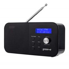 11 X GROOV-E VENICE DAB & FM DIGITAL RADIO - BUILT-IN ALARM CLOCK & BLUETOOTH CONNECTIVITY - LCD DISPLAY - MAINS OR BATTERY OPERATED - PORTABLE RADIO - 20 PRESET STATIONS - BLACK. (DELIVERY ONLY)