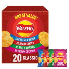 20 X WALKERS CLASSIC VARIETY MULTIPACK CRISPS BOX 20X25G BBE 08/06/24 (DELIVERY ONLY)