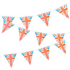 QTY OF ITEMS TO INLCUDE BOX OF ASSORTED CELEBRATION ITEMS TO INCLUDE TALKING TABLES OLYMPISCHEN PAPER UNION JACK FLAG BUNTING | 2022 PARTY DECORATIONS LENGTH 3M (10FT) 12 PENNANTS, RED, WHITE, BLUE,