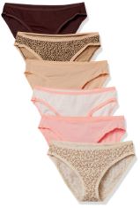 QTY OF ITEMS TO INLCUDE BOX OF X30 ASSORTED WOMEN’S CLOTHING TO INCLUDE ESSENTIALS WOMEN'S COTTON BIKINI BRIEF UNDERWEAR (AVAILABLE IN PLUS SIZE), PACK OF 6, ANIMAL PRINT/LEOPARD/MULTICOLOUR/STRIPES,