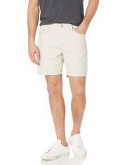 30 X ESSENTIALS MEN'S SLIM-FIT 7-INCH INSEAM STRETCH 5-POCKET SHORTS, STONE, 31W. (DELIVERY ONLY)