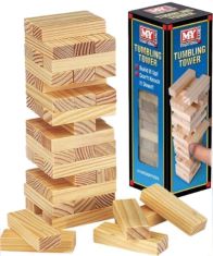 QTY OF ITEMS TO INLCUDE BOX OF ASSORTED ITEMS TO INCLUDE MY TRADITIONAL GAMES TUMBLING TOWER 48 WOODEN PIECES, AMSCAN 9915402-203 - FIESTA RED ECO-FRIENDLY COMPOSTABLE LUNCHEON NAPKINS - 20 PACK. (DE