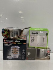 4 X ASSORTED KITCHEN ITEMS TO INCLUDE RUSSELL HOBBS THREE TIER FOOD STEAMER (DELIVERY ONLY)