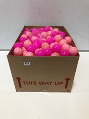 BOX OF ASSORTED ITEMS TO INCLUDE PINK & BABY PINK PLAY BALLS (DELIVERY ONLY)